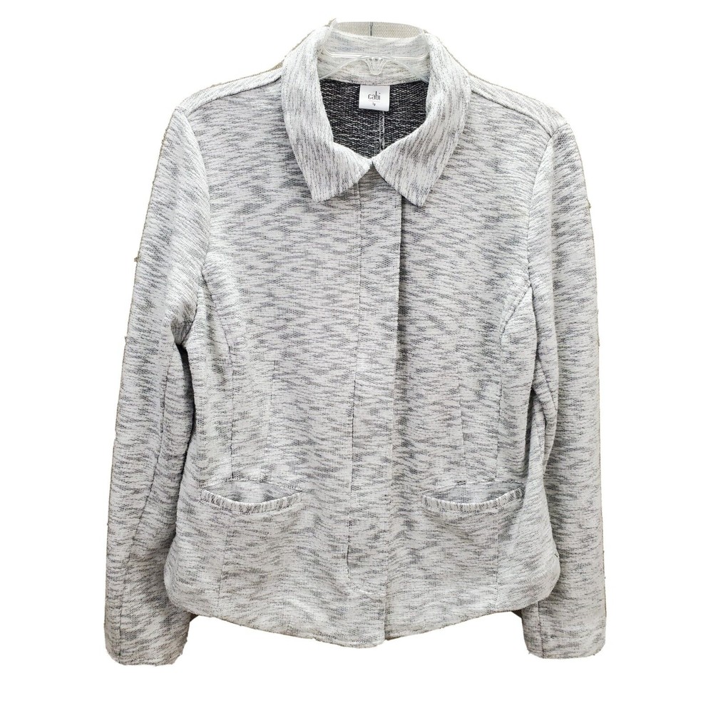 CAbi Heathered Light Gray Zip-Front Jacket